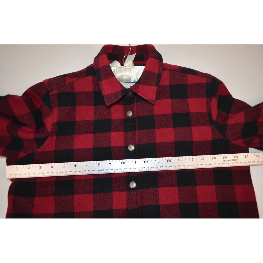Orvis‎ Shirt Jacket Women's L Red Black Buffalo Plaid Snap Button Fleece Lined